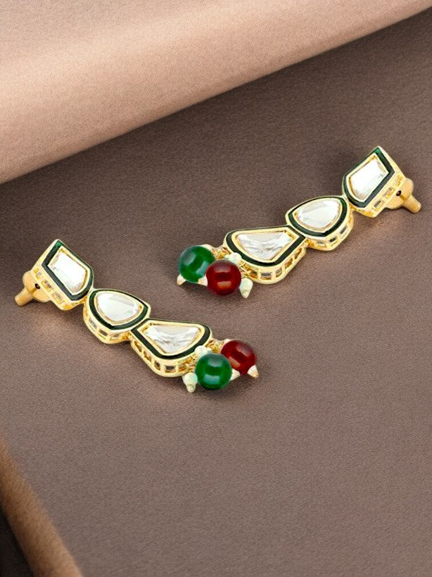 Designer White Gold-Plated Kundan Choker Necklace Set for Women & Girls – Green Meenakari Work (842-ISK-2031-MG)