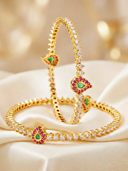 Gold-Plated AD Paisley Pink Green Stone Bangle (873-C1BG-2208-2)