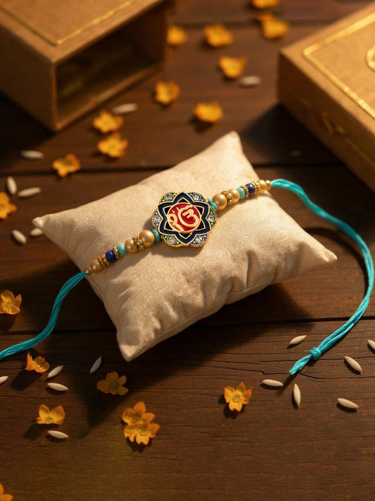 Lucky Jewellery Designer Meena Religious Rakhi - Rakshabandhan Ik Onkar Sardar Sikh Rakhee Bracelet for Brother Bhaiya Bhai Bhabhi - Pack of 2 (136-S5R1-2957L-2)