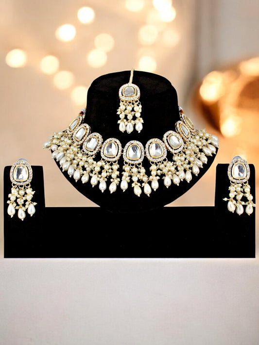 Designer Gold-Plated Kundan Stone Choker Necklace Set for Women & Girls (891-ISK-2028-W)