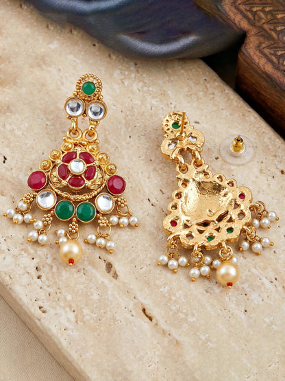 Lucky Jewellery Gold-Plated Ruby & Green Color Necklace Set (732-G2SR-191-RG)