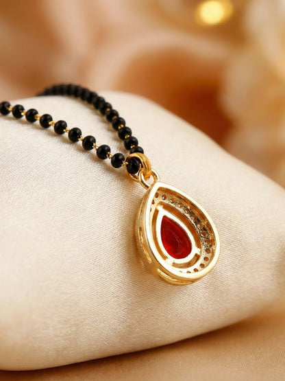Lucky Jewellery Red Stone AD Mangalsutra for Women (113-CHMS-1279-M)