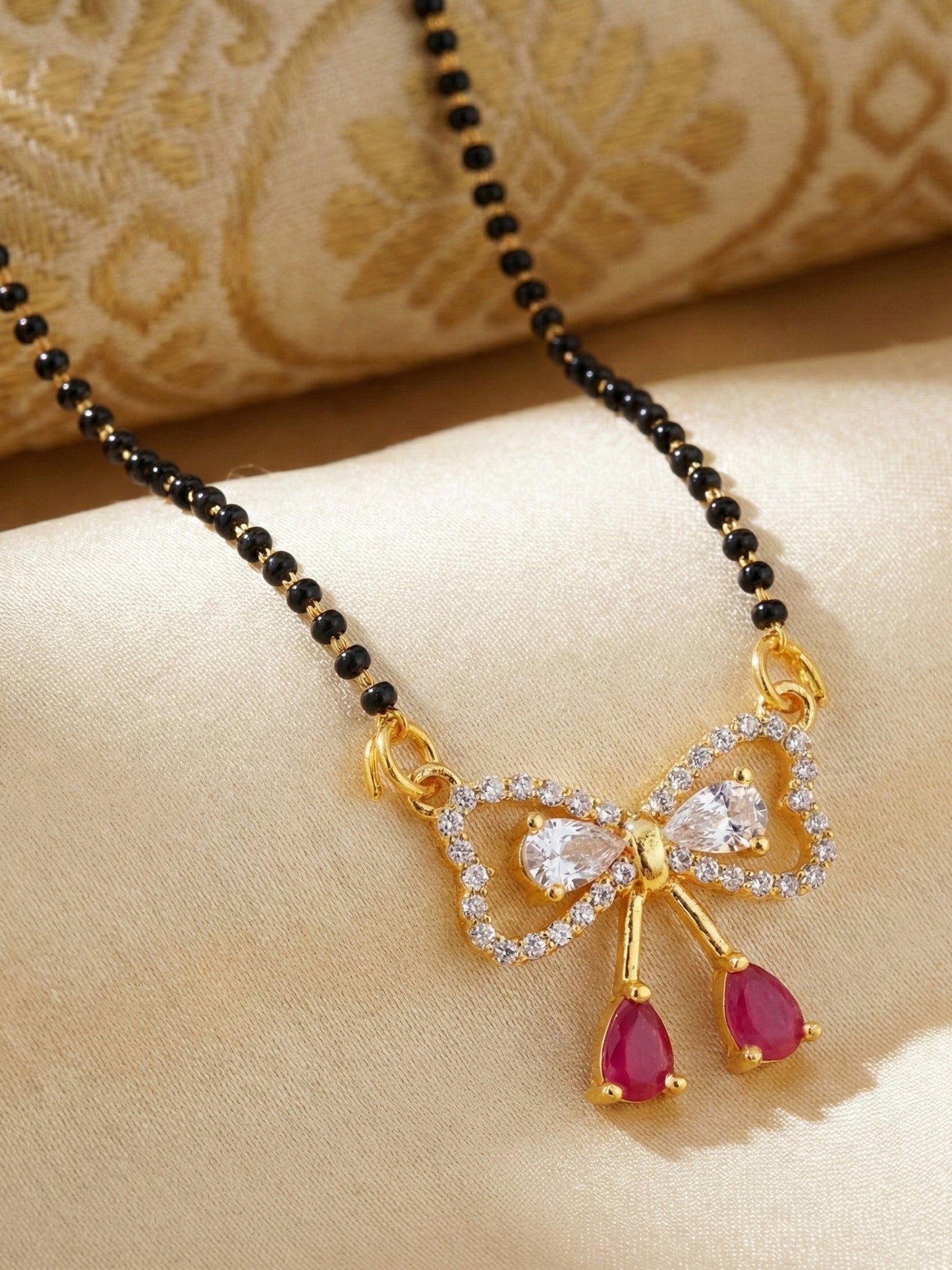 Lucky Jewellery AD Bow Mangalsutra for Women (315-S8MS-2192-R)