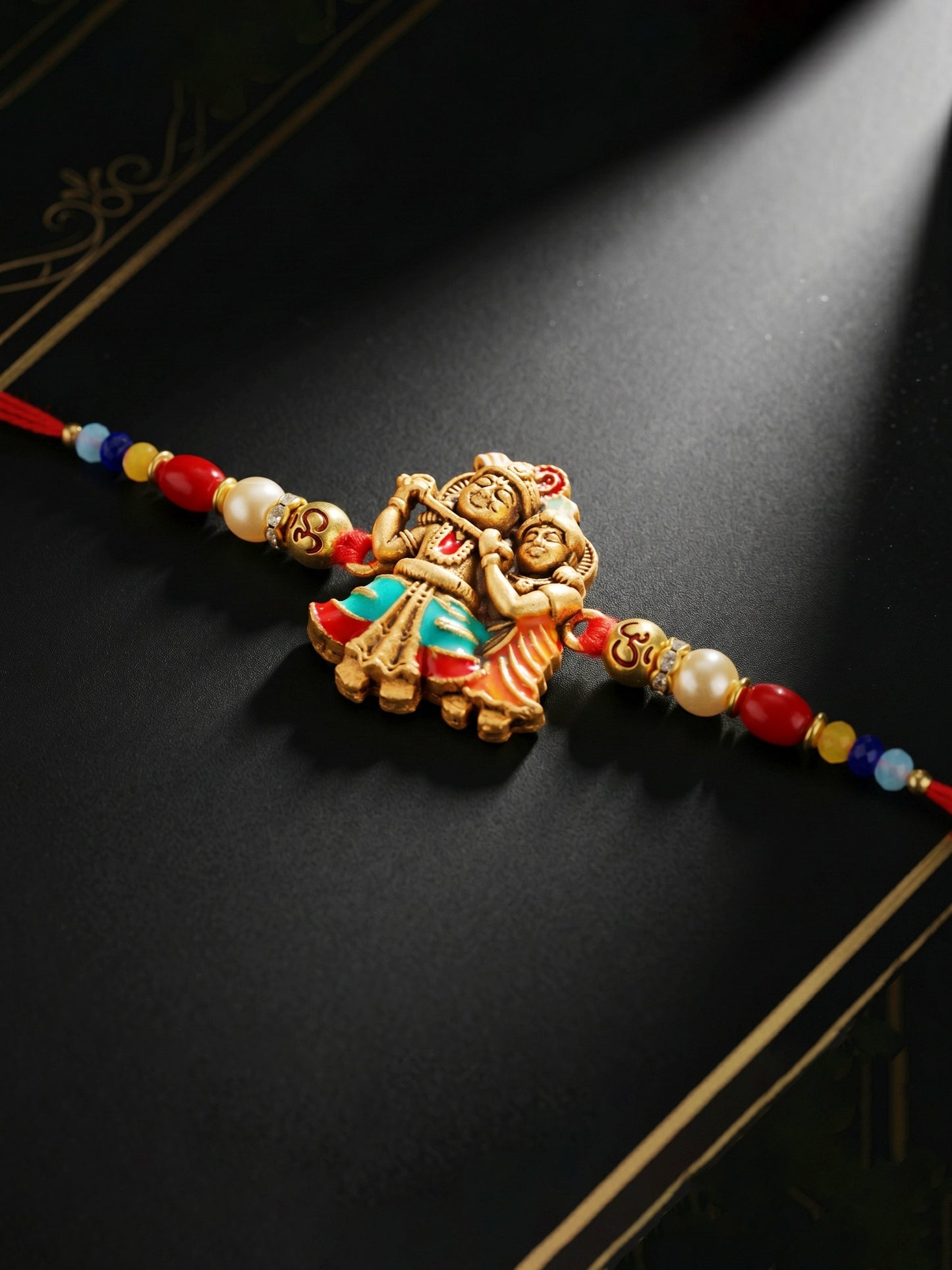 Divine Radha Krishna Beaded Rakhi For Brother With Roli Chawal And Card (72-S5R1-AR2930)