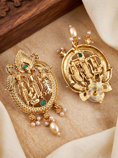 Lucky Jewellery 18K Gold-Plated Ram Parivar Temple Necklace Set (660-G2SR-195-G)