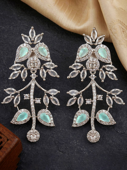 Lucky Jewellery Silver-Tone Turquoise Stone & American Diamond Necklace Set with Earrings for Women – Office, Party & Function Wear (1948-K4SA-2241-MNT-S)