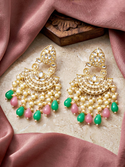 Gold Plated Kundan & Pearl Pink Mint Stone Bridal Choker Jewellery Set with Maang Tikka (1683-ISK-855-PKMNT)