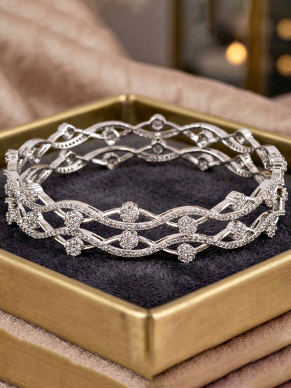 Rhodium-Plated AD Wave Design Bangle (1229-C1BG-2217-2)