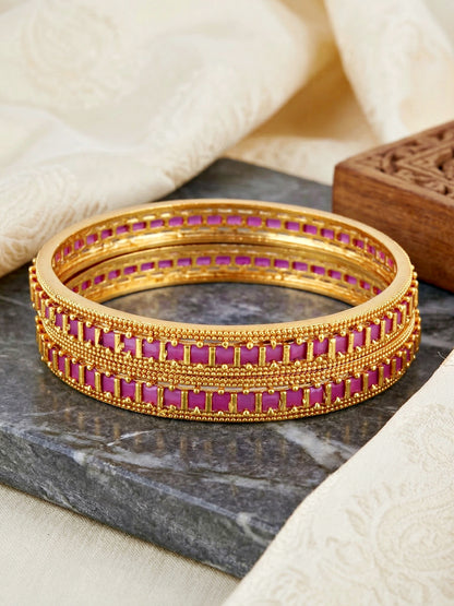 Gold-Plated Temple Magenta Stone Bangle (945-C1BG-2212-2)