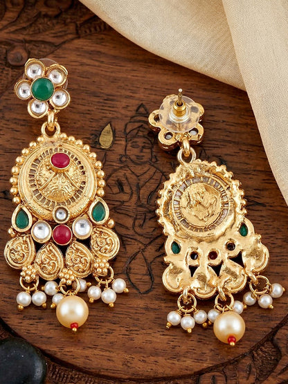 Lucky Jewellery Gold-Plated Ruby & Green Color Necklace Set (732-G2SR-190-RG)