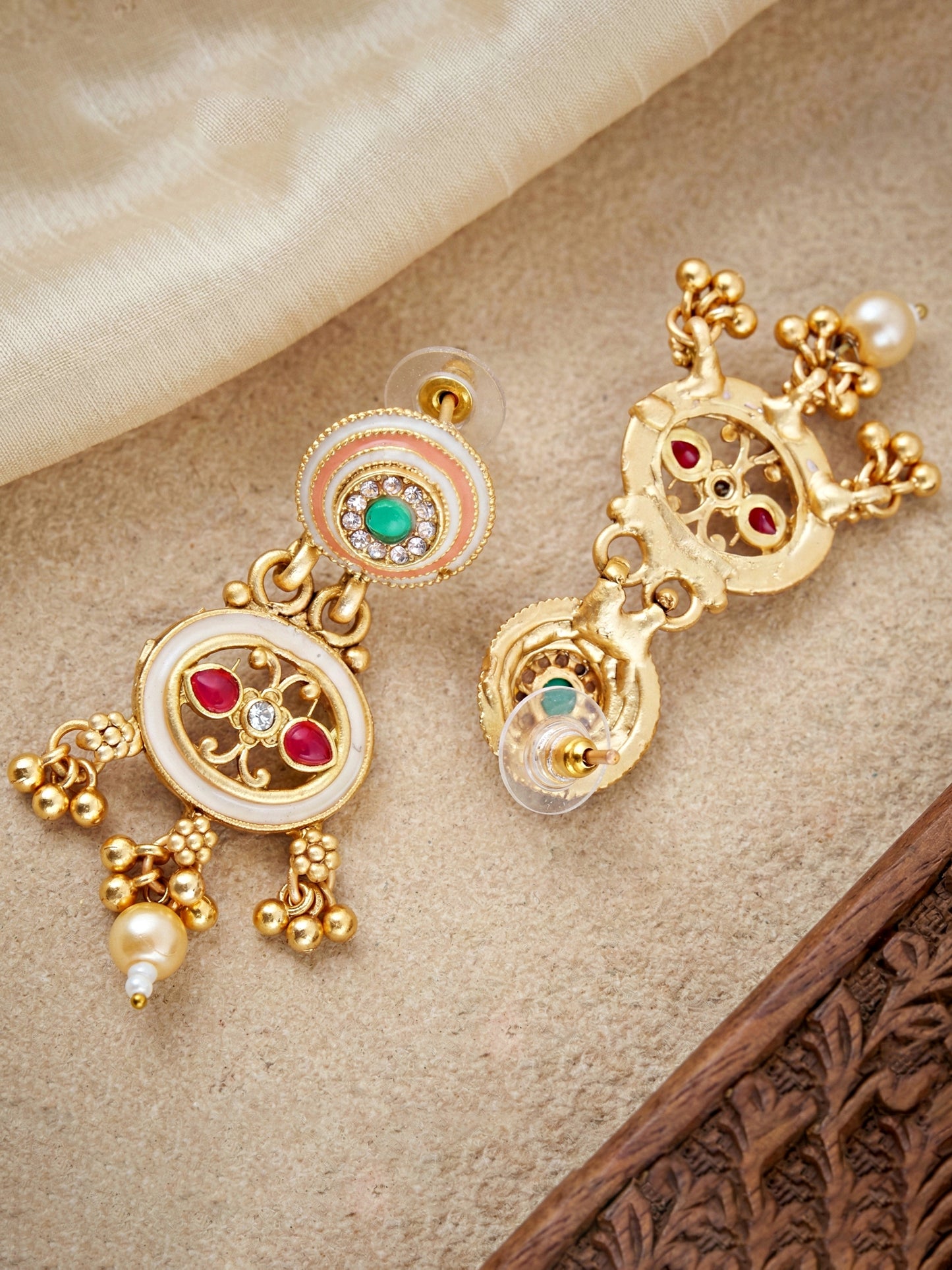 Lucky Jewellery Gold-Plated Meenakari Red & Green Stone Necklace Set (580-G2SR-260-WRG)