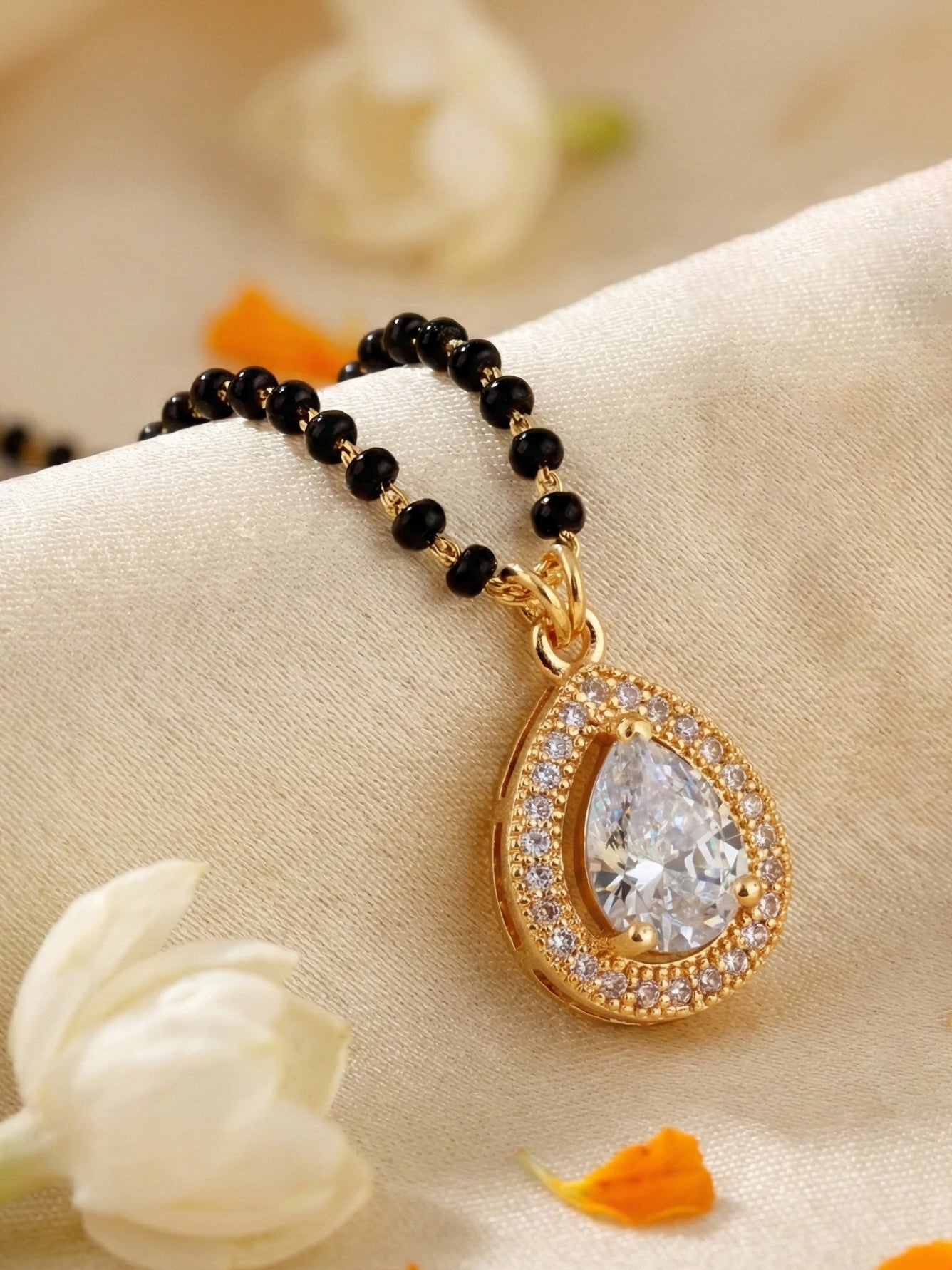 Lucky Jewellery White Stone AD Mangalsutra for Women (113-CHMS-1279-W)