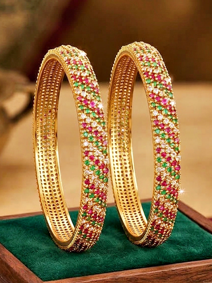 Gold-Plated Multi Color AD Stone Bangle (1356-C1BG-2223-2)