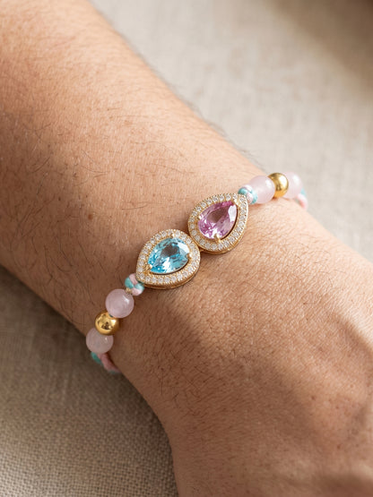 Rakhi for Brother with Blue & Pink drop AD Pendant, Smooth Pastel Beads,Roli Chawal & Card (176-CHR1-1279-PKF-1-2026)