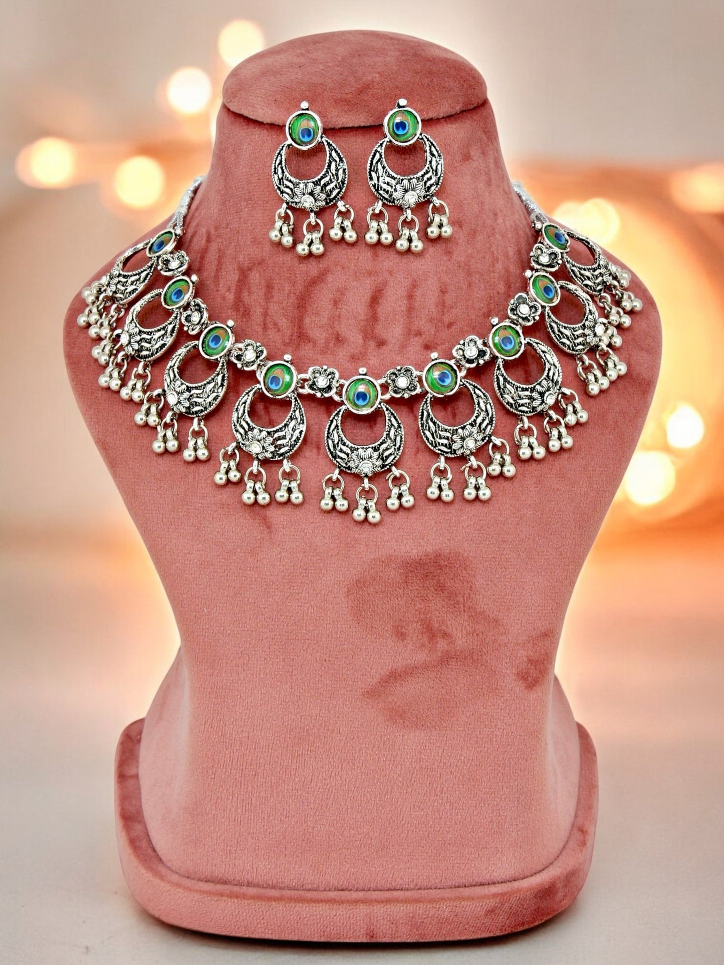 Oxidised Silver Plating Navratri Festival Jewellery Choker Necklace Set