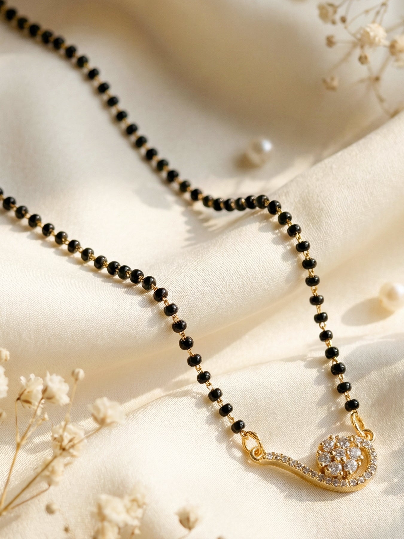 Lucky Jewellery AD Floral Gold Mangalsutra for Women (246-S8MS-2187)
