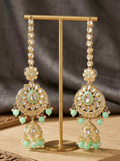 Bridal Kundan Mint Green Choker Jewellery Set with Hathphool & Nath (2541-IZK-554-MNT)