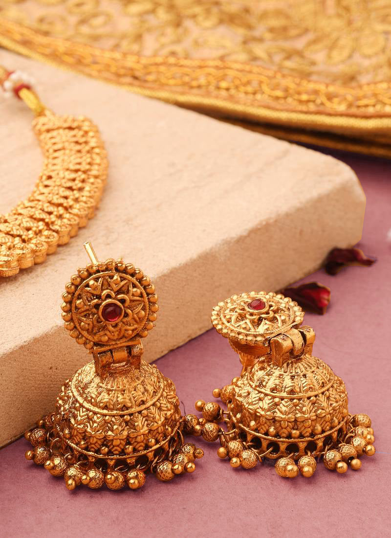 Traditional Temple Jewellery Goddess Lakshmi Design Necklace with Earrings