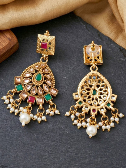 Lucky Jewellery Gold-Plated Ruby & Green Color Choker Necklace Set (866-G2SR-006-RG)