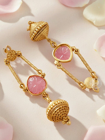 Oxidised Gold Pink Stone Long Dangler Earrings For Girls & Women (370-KEG-13541-PK)