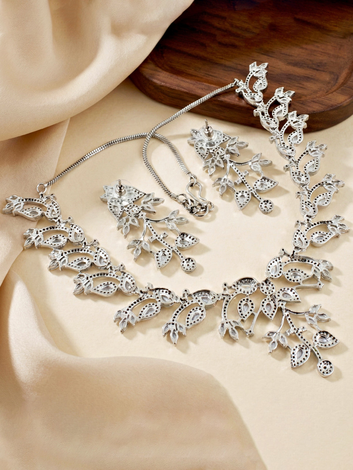 Silver-Tone White Stone & American Diamond Necklace Set with Earrings for Women – Office, Party & Function Wear (1948-K4SA-2241-W-S)
