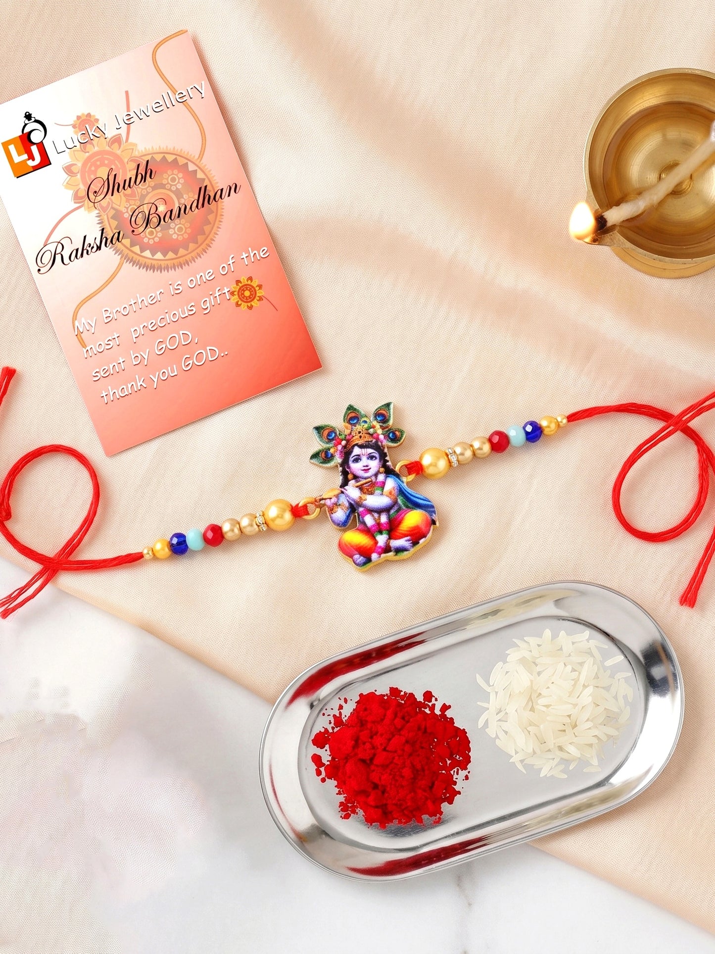 Spiritual Little Krishna Beaded Rakhi Set For Raksha Bandhan (84-S5R1-JCP0323)
