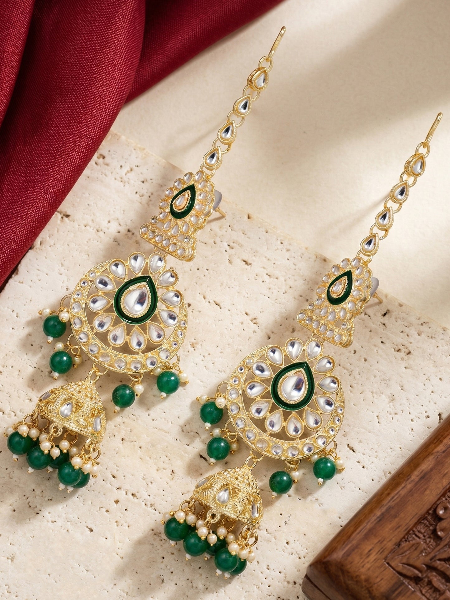 Bridal Kundan Green Heavy Choker Jewellery Set with Hathphool & Nath (2640-IZK-551-G)