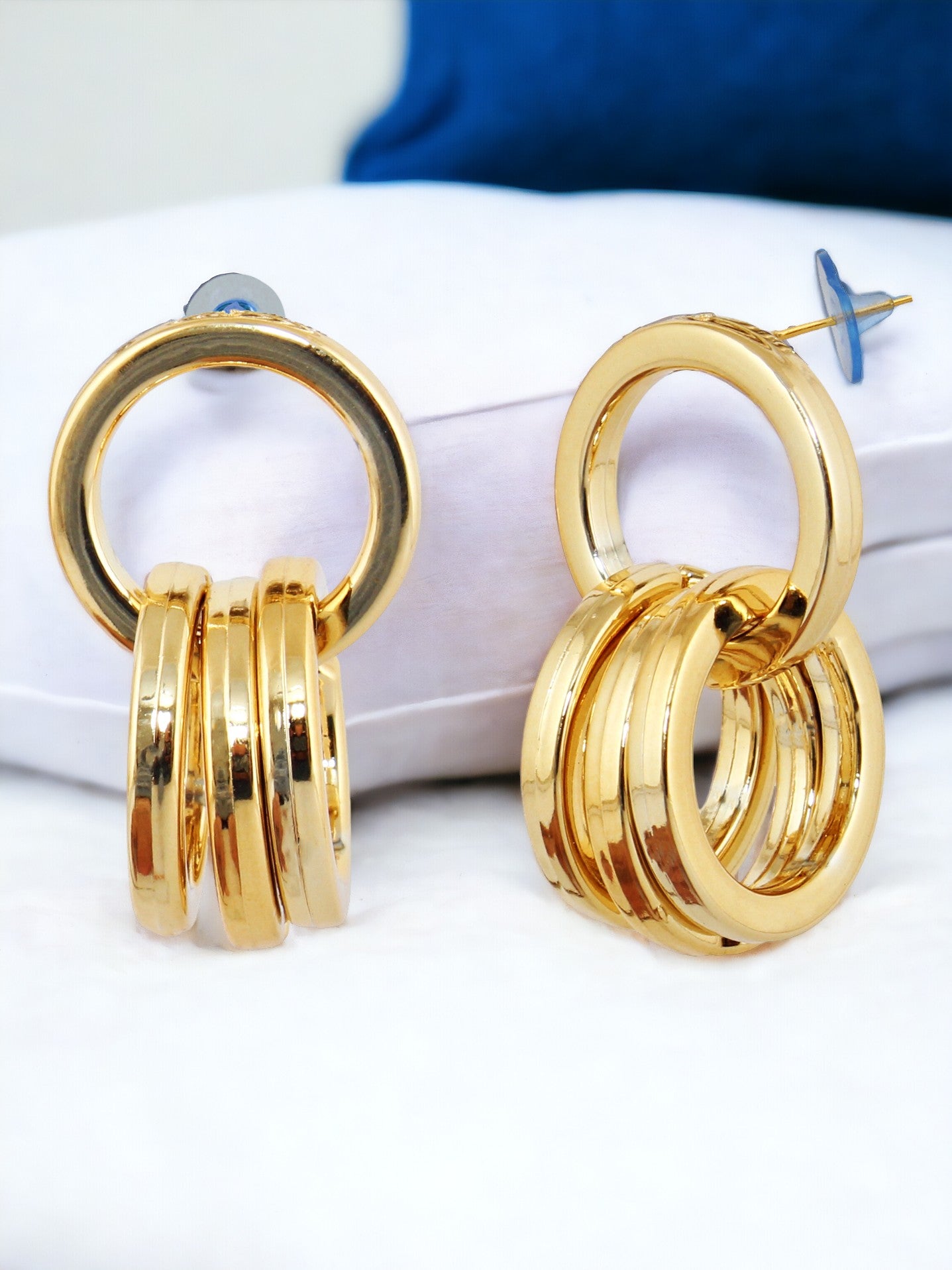 18k Gold Plated Circle Link Earring With Multiple Rings Earrings For Girls & Women