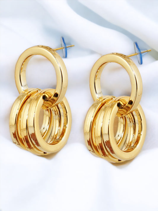 18k Gold Plated Circle Link Earring With Multiple Rings Earrings For Girls & Women