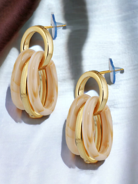 18k Gold Plated Peach Color Circle Link Earring With Multiple Rings Drop Earrings For Girls & Women