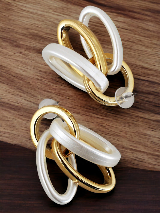 18k Gold Plated Peach Color Circle Link Earring With Multiple Rings Drop Earrings For Girls & Women