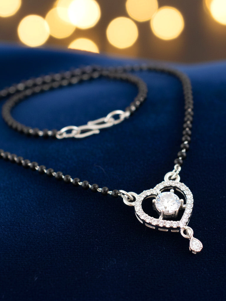 Silver Plated AD Stone Mangalsutra with Black Beads for Women