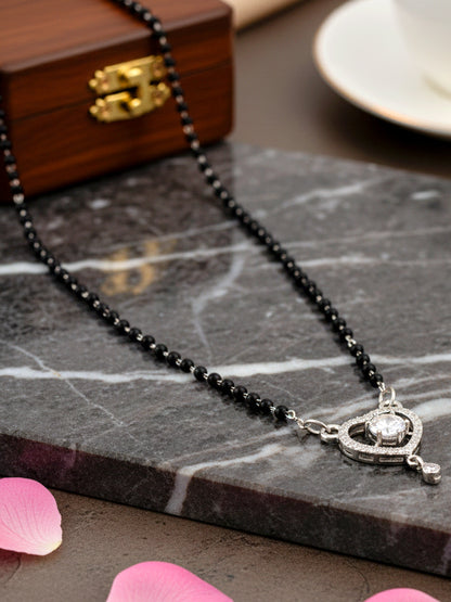 Silver Plated AD Stone Mangalsutra with Black Beads for Women