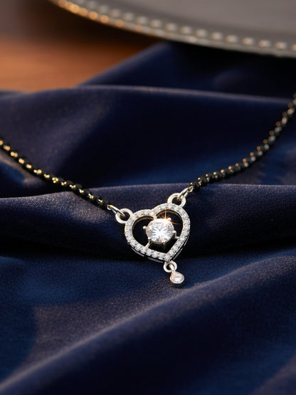 Silver Plated AD Stone Mangalsutra with Black Beads for Women