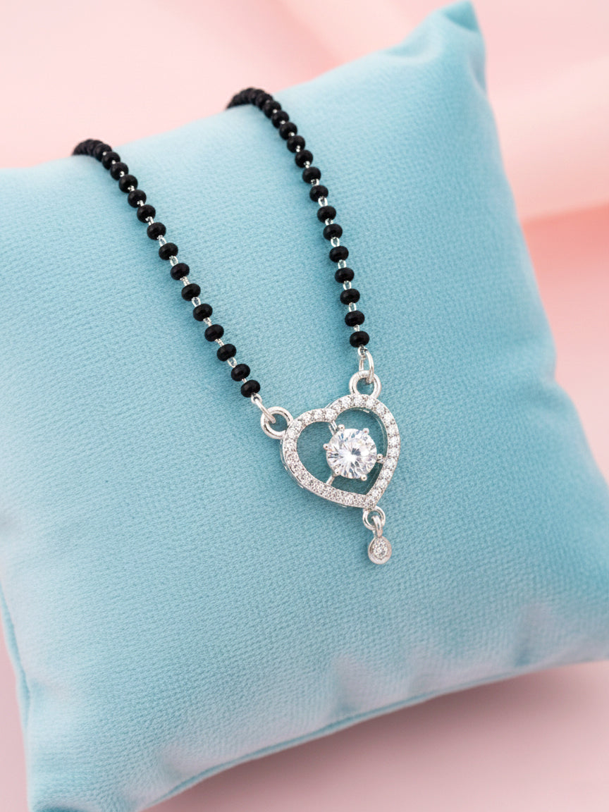 Silver Plated AD Stone Mangalsutra with Black Beads for Women