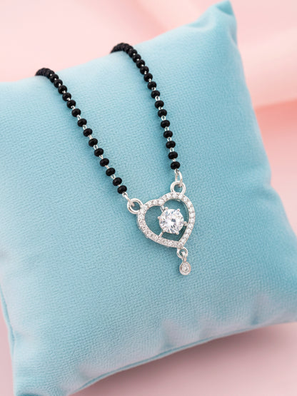 Silver Plated AD Stone Mangalsutra with Black Beads for Women