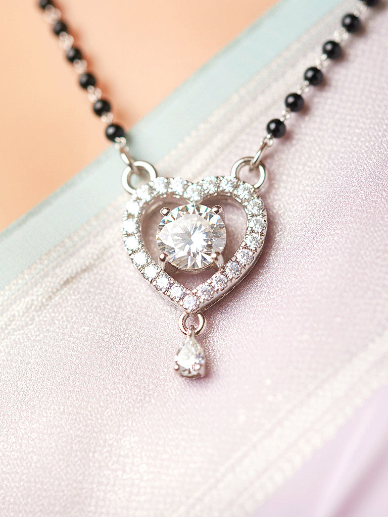 Silver Plated AD Stone Mangalsutra with Black Beads for Women