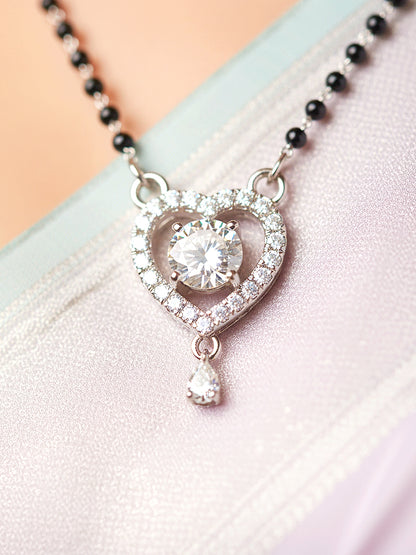 Silver Plated AD Stone Mangalsutra with Black Beads for Women