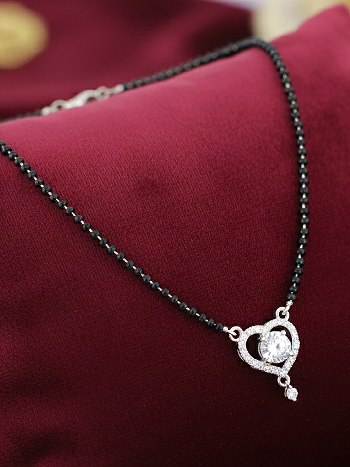 Silver Plated AD Stone Mangalsutra with Black Beads for Women