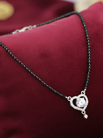 Silver Plated AD Stone Mangalsutra with Black Beads for Women