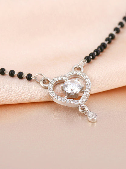 Silver Plated AD Stone Mangalsutra with Black Beads for Women