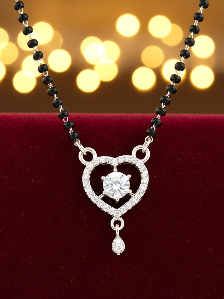Silver Plated AD Stone Mangalsutra with Black Beads for Women