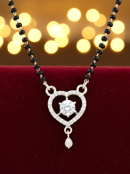 Silver Plated AD Stone Mangalsutra with Black Beads for Women