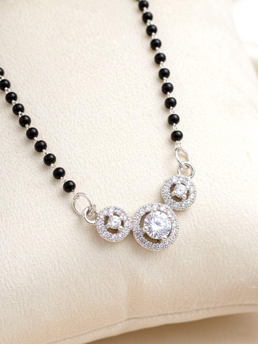 Silver Plated AD Stone Mangalsutra with Black Beads for Women