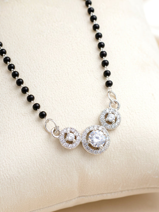 Silver Plated AD Stone Mangalsutra with Black Beads for Women