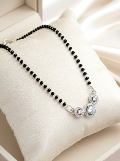 Silver Plated AD Stone Mangalsutra with Black Beads for Women
