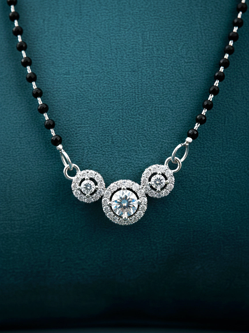 Silver Plated AD Stone Mangalsutra with Black Beads for Women