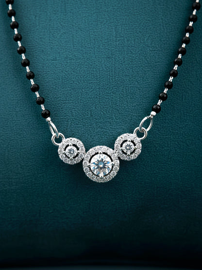 Silver Plated AD Stone Mangalsutra with Black Beads for Women