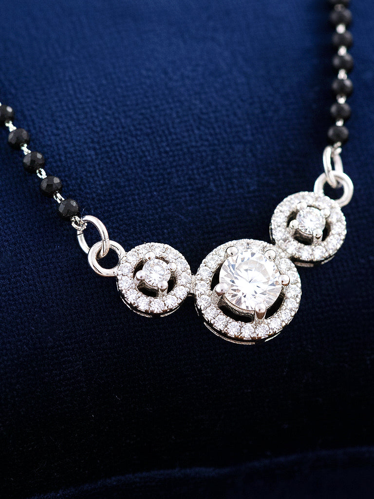 Silver Plated AD Stone Mangalsutra with Black Beads for Women
