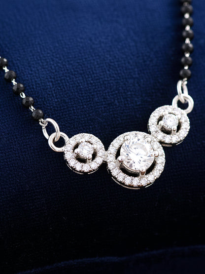 Silver Plated AD Stone Mangalsutra with Black Beads for Women